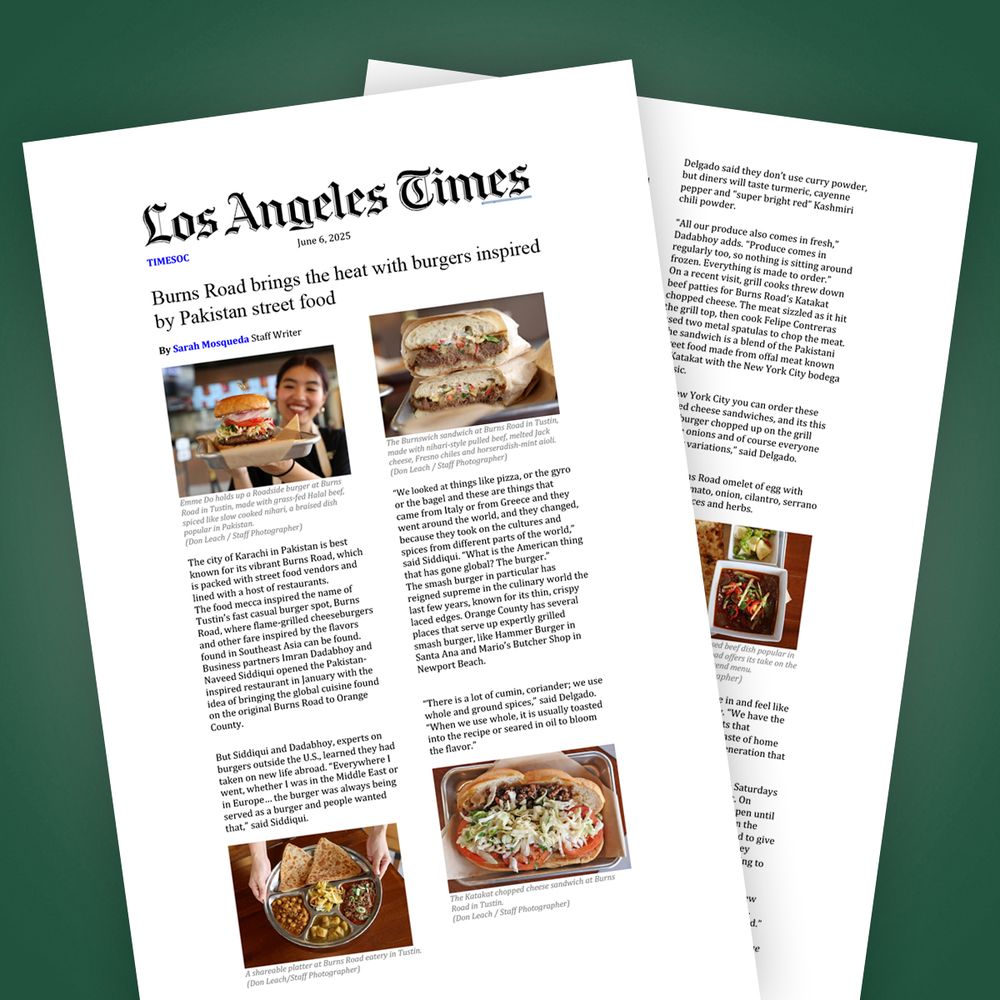 Burns Road brings the heat with burgers inspired by Pakistan street food - Source: LA Times, June 2025