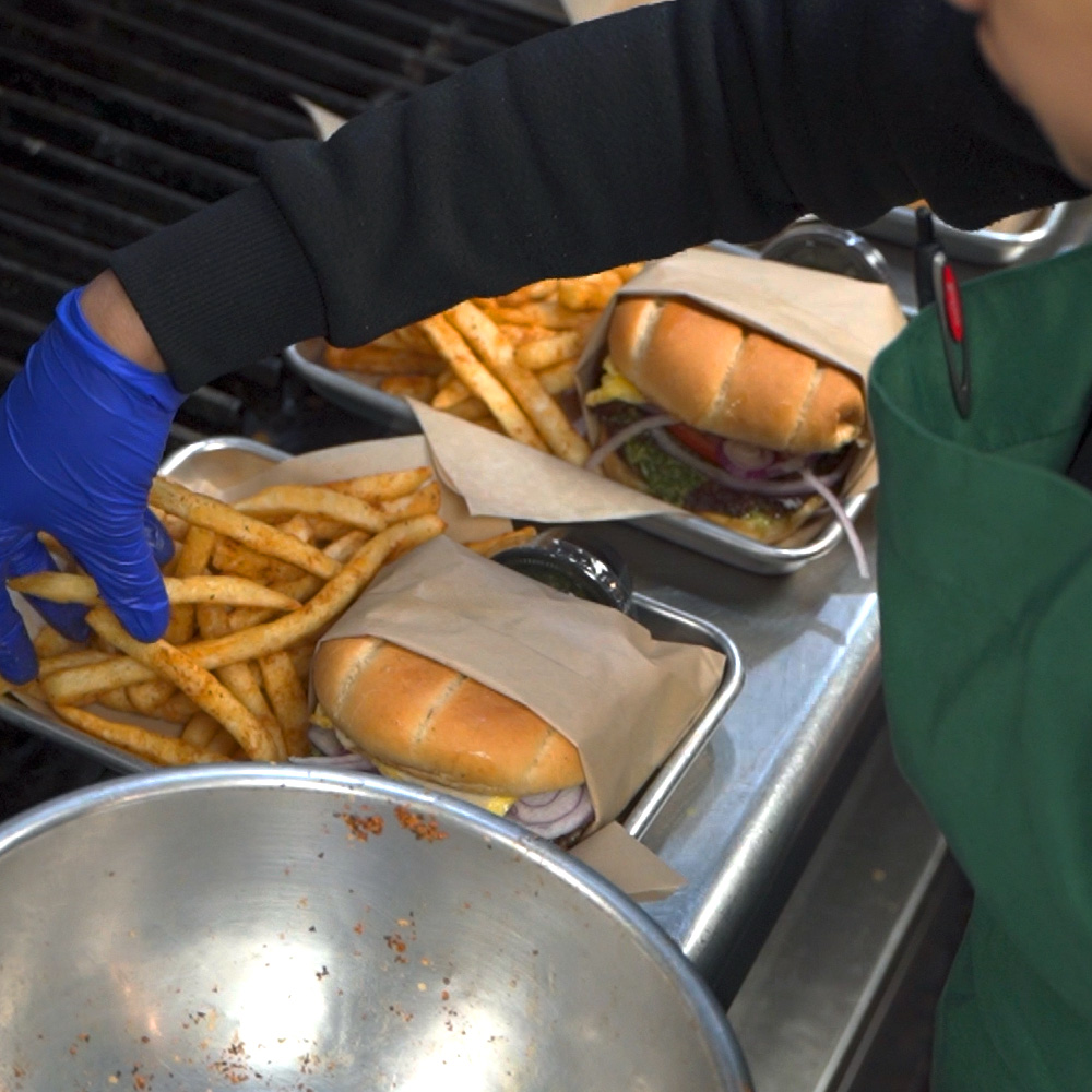 Burns Road Kitchen Fresh Halal Ingredients and Flame Grilled Burger Preparation Tustin CA