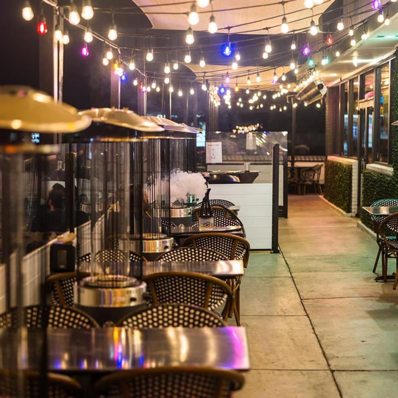 Burns Road Outdoor Hookah Lounge Patio with Ambient Lighting in Tustin Orange County CA